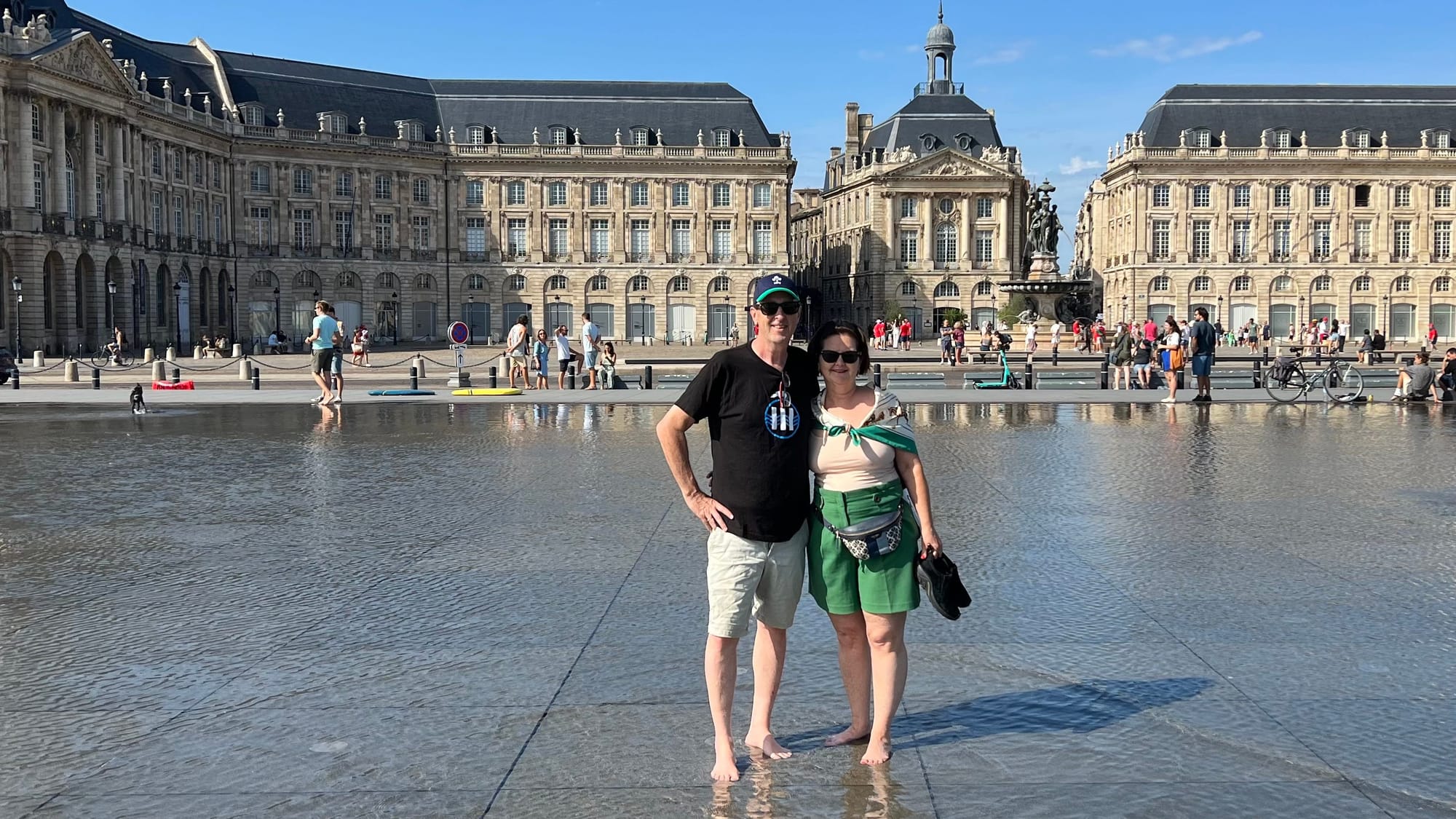 Splashing around Miroir d'eau in Bordeaux, the world's largest reflecting pool.